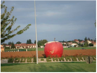 Photo 27: Pomme géante à l'entrée de Bougé-Chambalud
