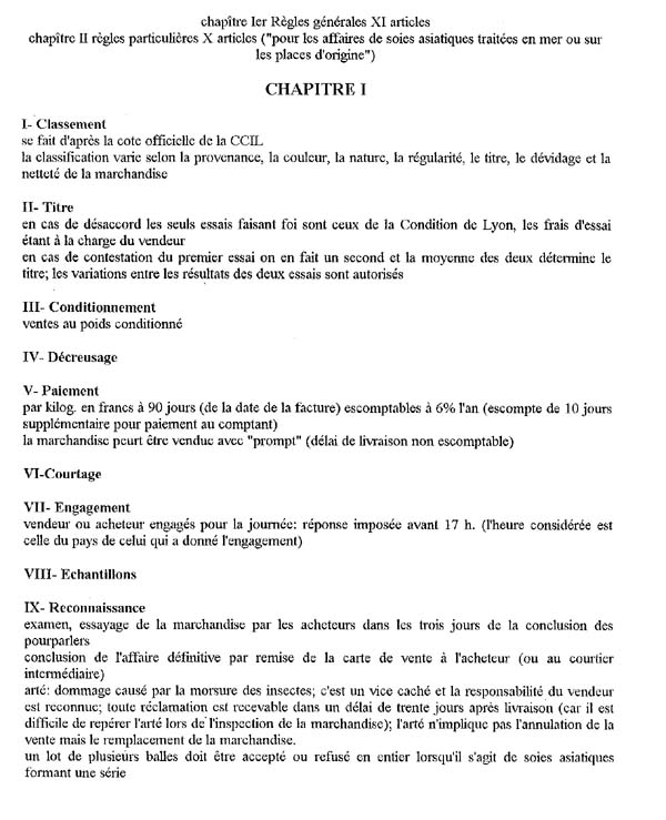 Codification des usages de la place de Lyon pour la vente des soies décembre 1912 21 pages