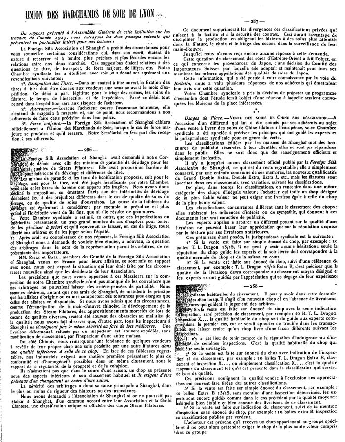 Le fonctionnement du marché lyonnais des soies : extraits d’un rapport de l’UMSL de 1927