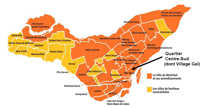 Figure 2 : Le quartier Centre-Sud dans l’île de Montréal.