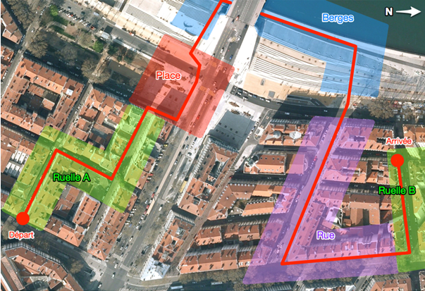 Figure 24 : Vue satellite du parcours urbain de 950 mètres, à Lyon 