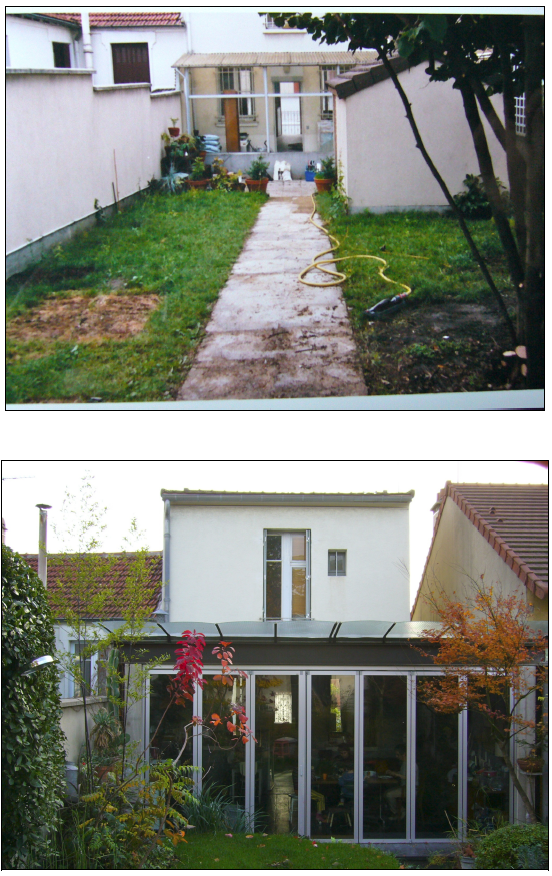Figure 6-1 : Chez Bérengère et Loïc : l’arrière de la maison à l’achat et après les aménagements