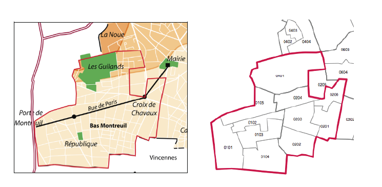 Carte 7-1 : Le quartier des Guilands (à droite, le découpage en Iris)