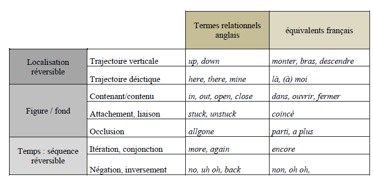 Figure 30 : Termes relationnels en anglais et en français (adapté de : McCune, Veneziano & Herr-Israel, 2004) 