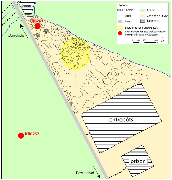 Figure 6‑29 : Dawlatabad, carte topographique superposée à la carte de situation de la parcelle