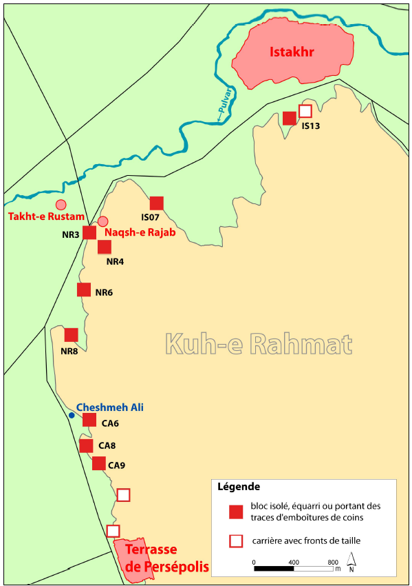 Planche 37 : Répartition des indices d’exploitation de la pierre entre Istakhr et la terrasse de Persépolis