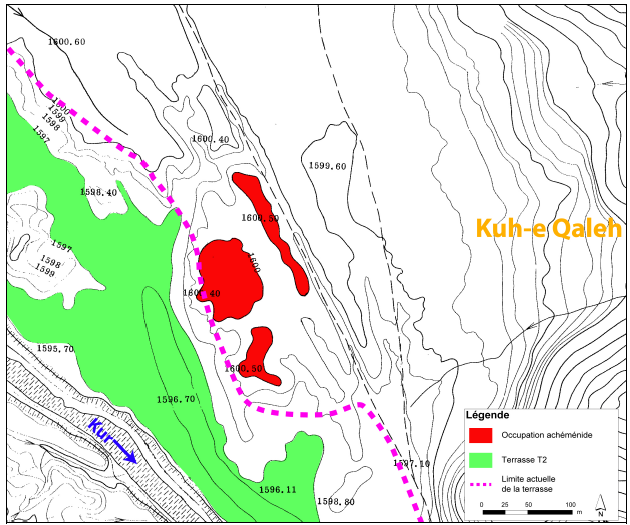 Figure 6‑1 : Le site KR0697 et ses alentours, délimitations anciennes et actuelles des terrasses fluviales (reportées sur la carte au 1:5000 levée en 1966)