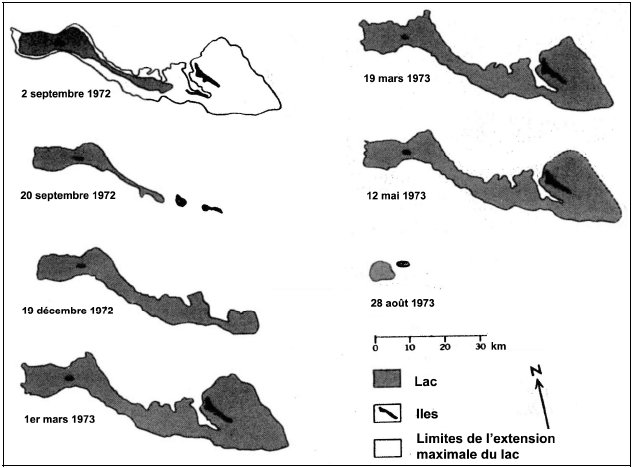 Figure 2‑5 : Evolutions saisonnières du lac Bakhtegan entre les années 1972 – 1973 