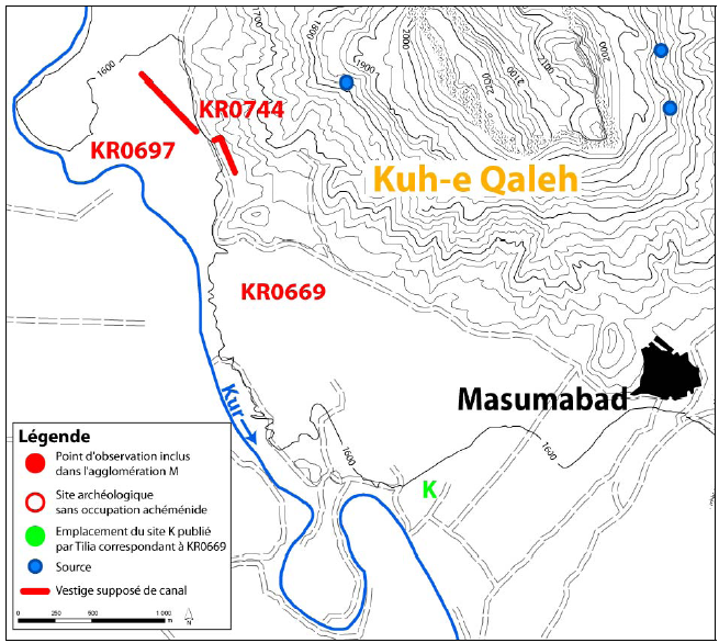 Figure 6‑2 : Carte archéologique à l’ouest de Kuh-e Qaleh