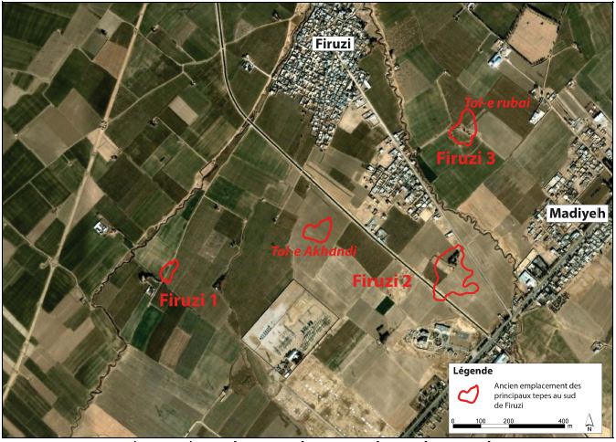 Figure 5‑36 : Vue aérienne récente du secteur de Firuzi Sud et emplacement des principaux tepes