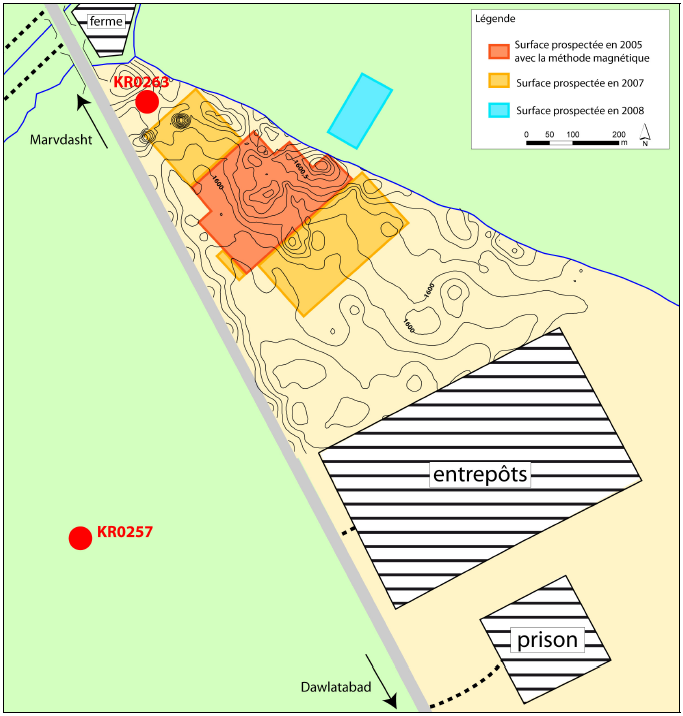 Figure 6‑32 : Dawlatabad, localisation des surfaces prospectées avec la méthode magnétique