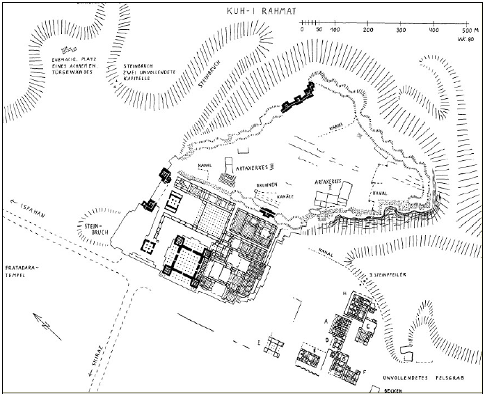 Figure 5‑2 : Persépolis, plan des constructions connues (Kleiss 1980 : Abb.9)