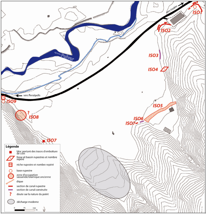 Planche 32 : Prospections du piedmont nord-ouest du Kuh-e Rahmat, carte archéologique du secteur de Istakhr Sud-Ouest