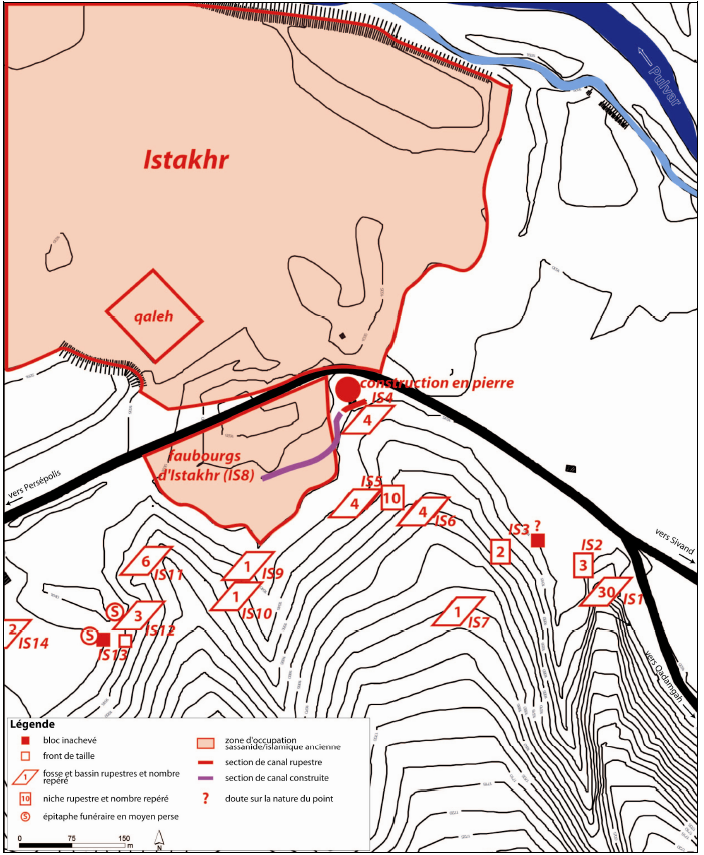 Planche 31 : Prospections du piedmont nord-ouest du Kuh-e Rahmat, carte archéologique du secteur de Istakhr Sud