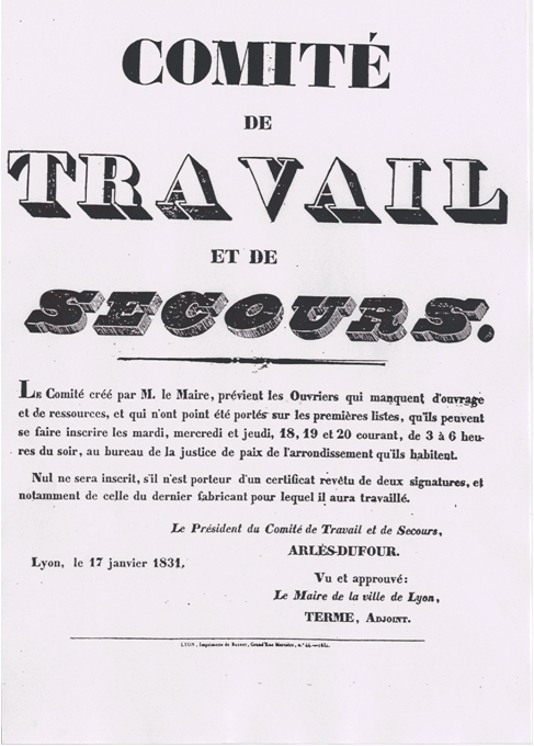 17 janvier 1831 : Comité de travail et de secours. (Archives municipales de Lyon)