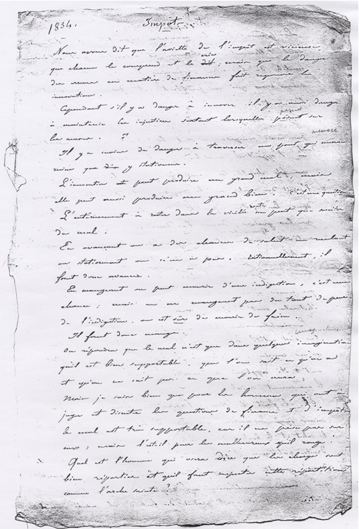 Manuscrit de « l’impôt progressif » publié dans le n°39 de « L’Echo de la Fabrique » du 22 juillet 1832.