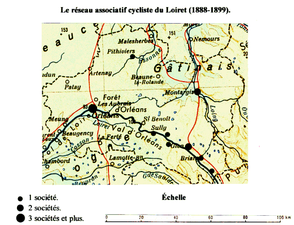 Carte 9 : Le réseau associatif cycliste du Loiret (1888-1899)