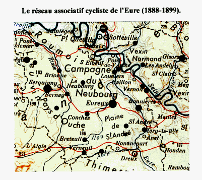 Carte 10 : Le réseau associatif cycliste de l’Eure (1888-1899)