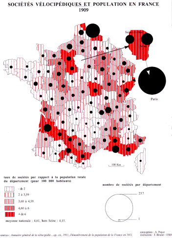 Carte 19.Sociétés vélocipèdiques et population en France