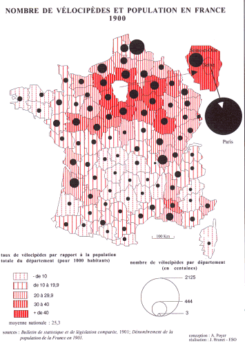 Carte 20. : Nombre de vélocipèdes et polpulation en France 