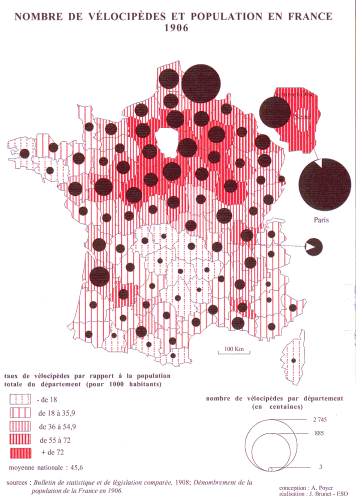 Carte 21. : Nombre de vélocipèdes et population en France