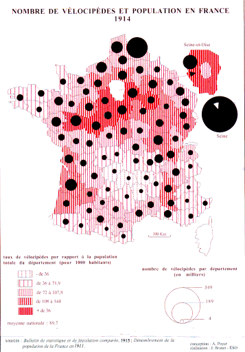 Carte 22. : Nombre de vélocipèdes et population en France
