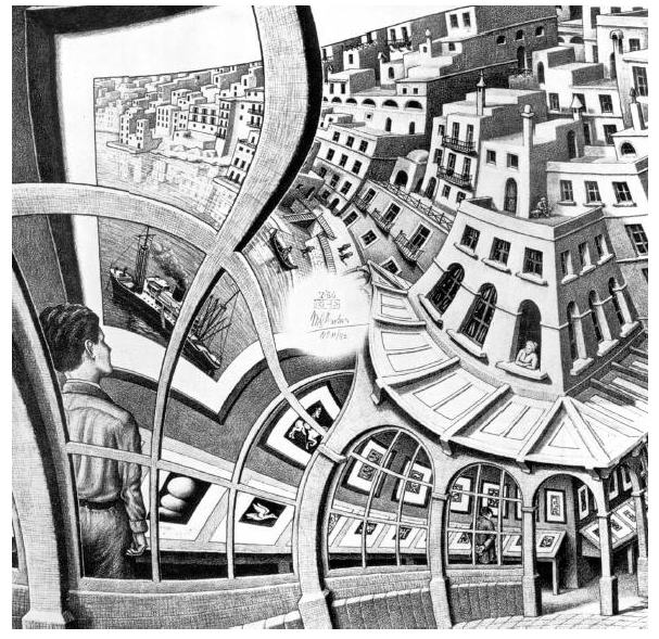 Maurits Cornélis Escher, Exposition d'estampes, Lithographie, 1956