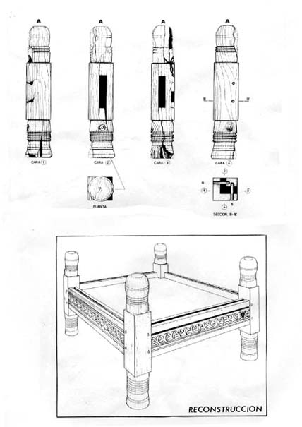 Fig. 27 : Fragments et reconstitution d’une table basse découverte à Lliétor. 