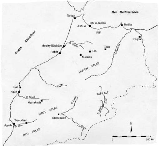 Fig. 36 : Carte du Maroc, avec quelques sites d’habitats fortifiés. 