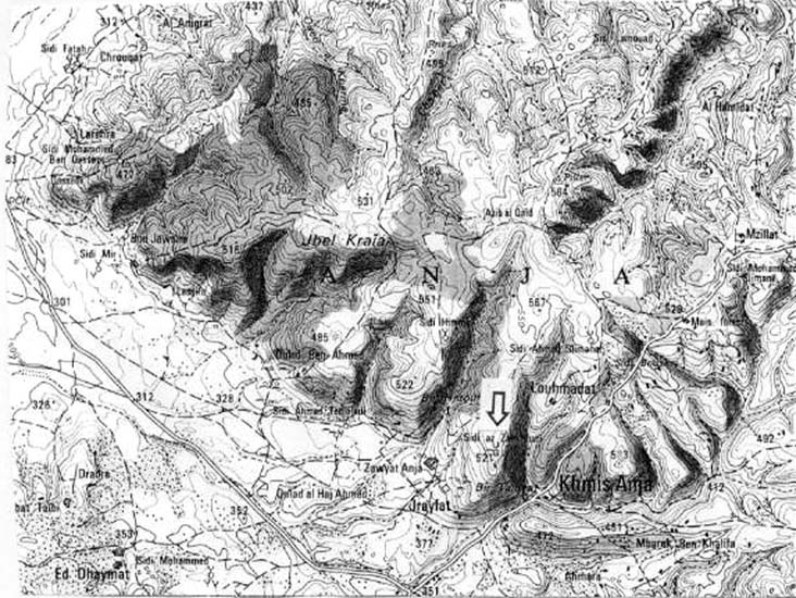 Fig. 113 : Carte topographique du site de Ban Mguir (Sidi az Zammuri sur la carte). 