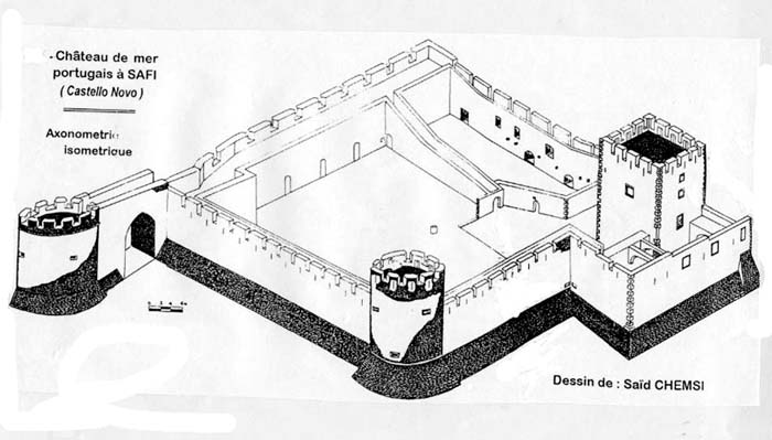 Fig. 140 : Plan du château de mer à Safi. Vue axonométrique