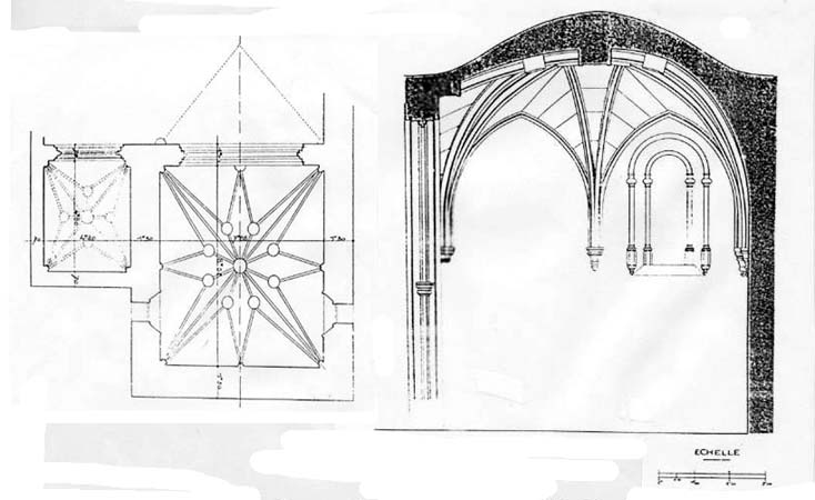 Fig. 144 : La cathédrale portugaise de Safi. Plan et coupe du chœur. 