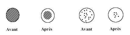 Figure 5.9 : Représentation de l'air réparti au centre d'un ballon de football un peu dégonflé (au niveau macroscopique et microscopique)