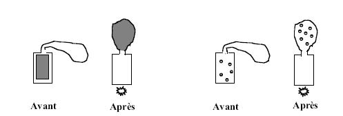 Figure 5.10 : Répartition de l'air chaud dans un ballon de baudruche (au niveau macroscopique et microscopique)