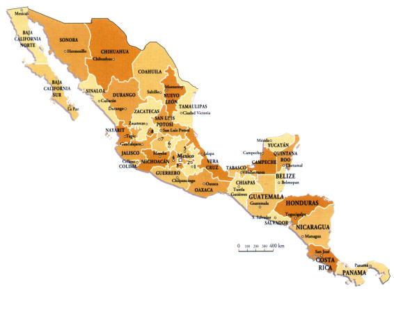 Partie 2 - fig. 2. Les États du Mexique et l’Amérique Centrale.
