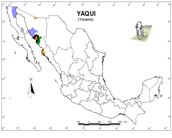 Partie 2 - fig. 4. Répartition de la population yaqui. En noir la zone où la densité des personnes yaqui est la plus élevée.