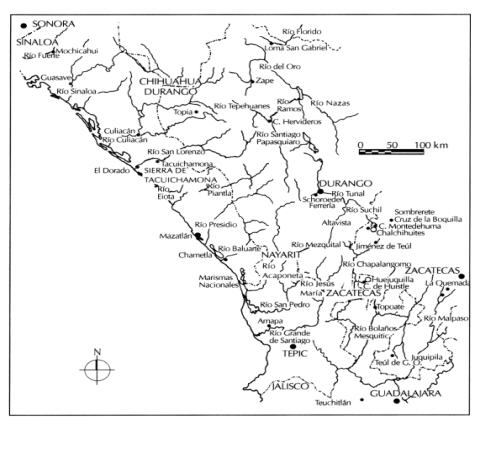 Partie 2 - fig. 8. Carte des limites Nord-Sud du Sinaloa.