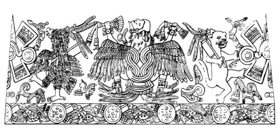 Partie 2 - fig. 57. Représentation partielle d’un tambour azteca en bois sculpté. Malinalco.
