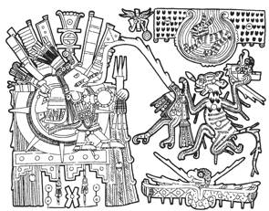 Partie 3 - fig. 6. Le Soleil, la Lune, Vénus et la Terre (Codex Borgia)