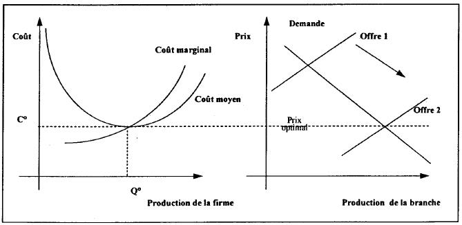 Graphique 1 : coût marginal et prix du marché (Baumstark, 1997)