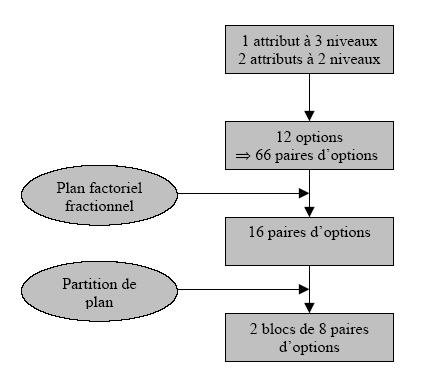 Figure 13 : Synthèse des procédures utilisées pour réduire le nombre de paires d’options à proposer aux enquêtés