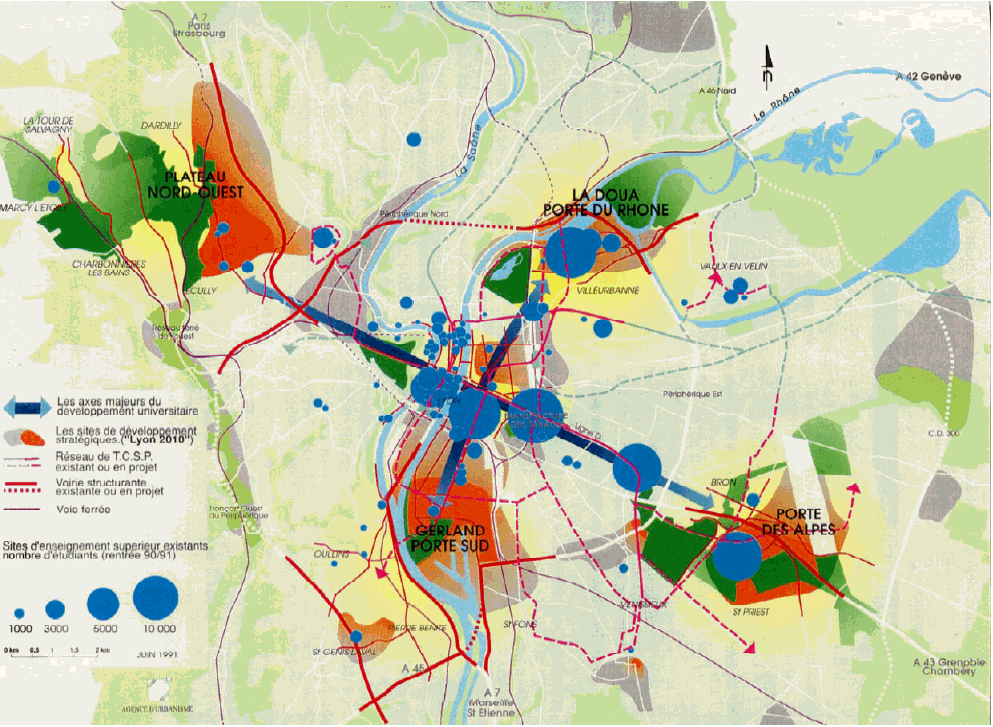 Carte des implantations universitaires dans l’agglomération lyonnaise