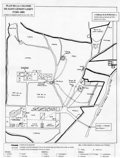 7- Colonie de Saint-Genest-Lerpt, plan de la colonie (vers 1889), d’après un original conservé aux ADL, 85J