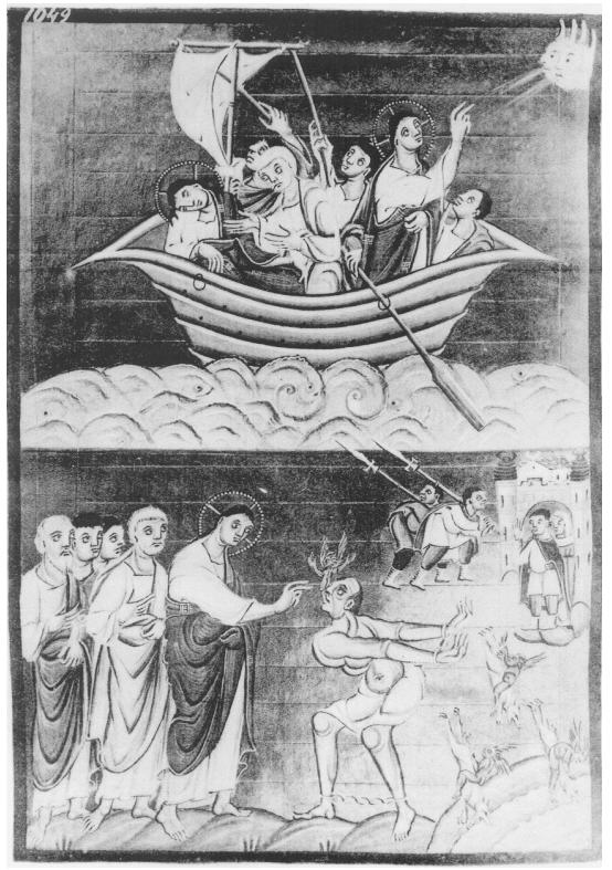 Planche 8 : Le démoniaque de Gérasa, vers 1000, Munich Staatsbibliothek, Clm.. 4453.