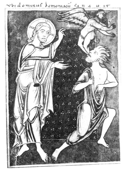 Planche 20 : Un exorcisme, Livre de prières d'Hildegarde de Bingen (XIIe siècle), Munich, Staatsbibliothek, Clm. 935, fol. 31v.