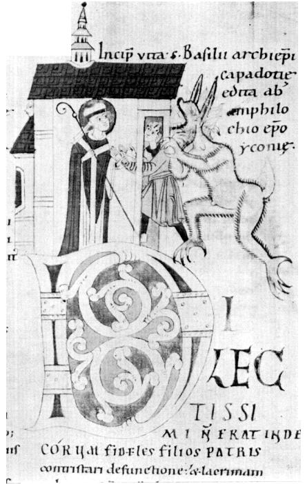 Planche 30 : Basile de Capadocce, Passional, Stuttgart, Landesbibliothek, Passional I, fol. 183r.