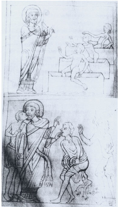 Planche 50 : Martin, Mélanges hagiographiques (XIIe s), Epinal, Bibliothèque municipale, ms. 73, fol. 5v.