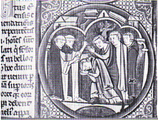 Planche 64 : Les prêcheurs convertissent par leur parole et par leur vie, Bible moralisée (1235-1245), Paris, Bibliothèque nationale, ms. lat. 11560, fol. 199.