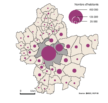 Figure 11 - La population dans la communauté urbaine de Lyon en 1999