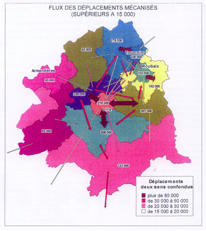 Figure 24- Les déplacements mécanisés des habitants dans l’espace de l’agglomération lilloise